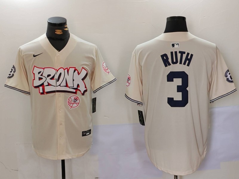 Men New York Yankees 3 Ruth Cream joint name 2024 Nike MLB Jersey style 3